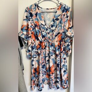 Floral V-Neck Dress with Ruffle Sleeves